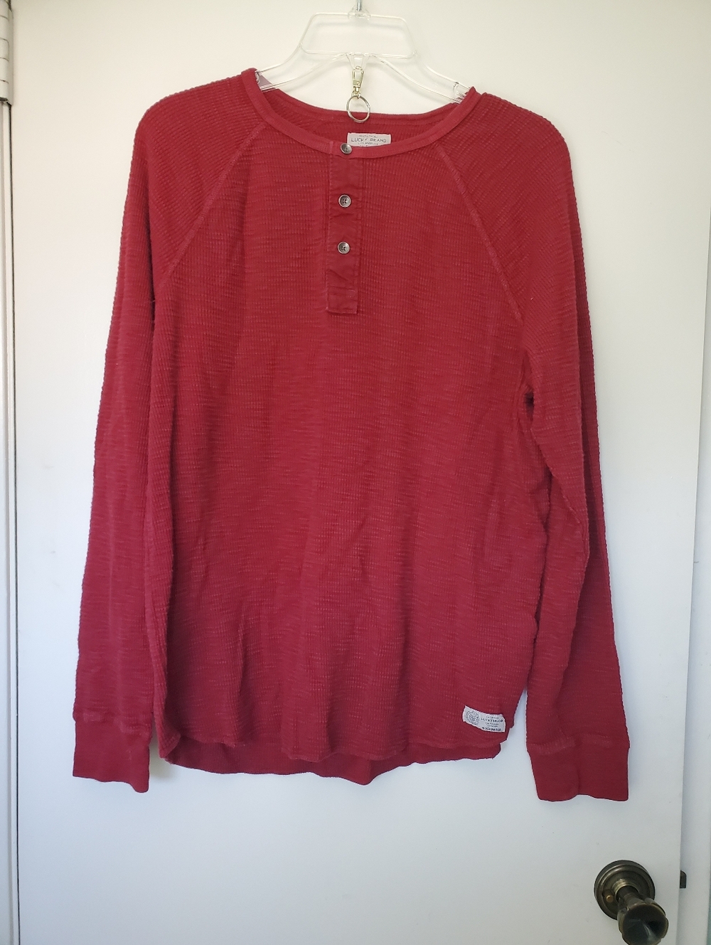 Vtg Lucky Brand Men's Burgandy Long-sleeve Thermal Henley Waffle Weave Y2K Sz L